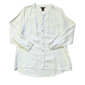 Multiples White Linen Button Down Lagenlook Shirt Size Medium